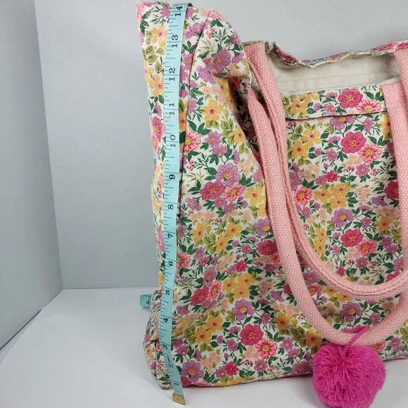 Eccolo Women's Bight Pink Floral Canvas Medium Size Reusable Tote Bag - Picture 9 of 10